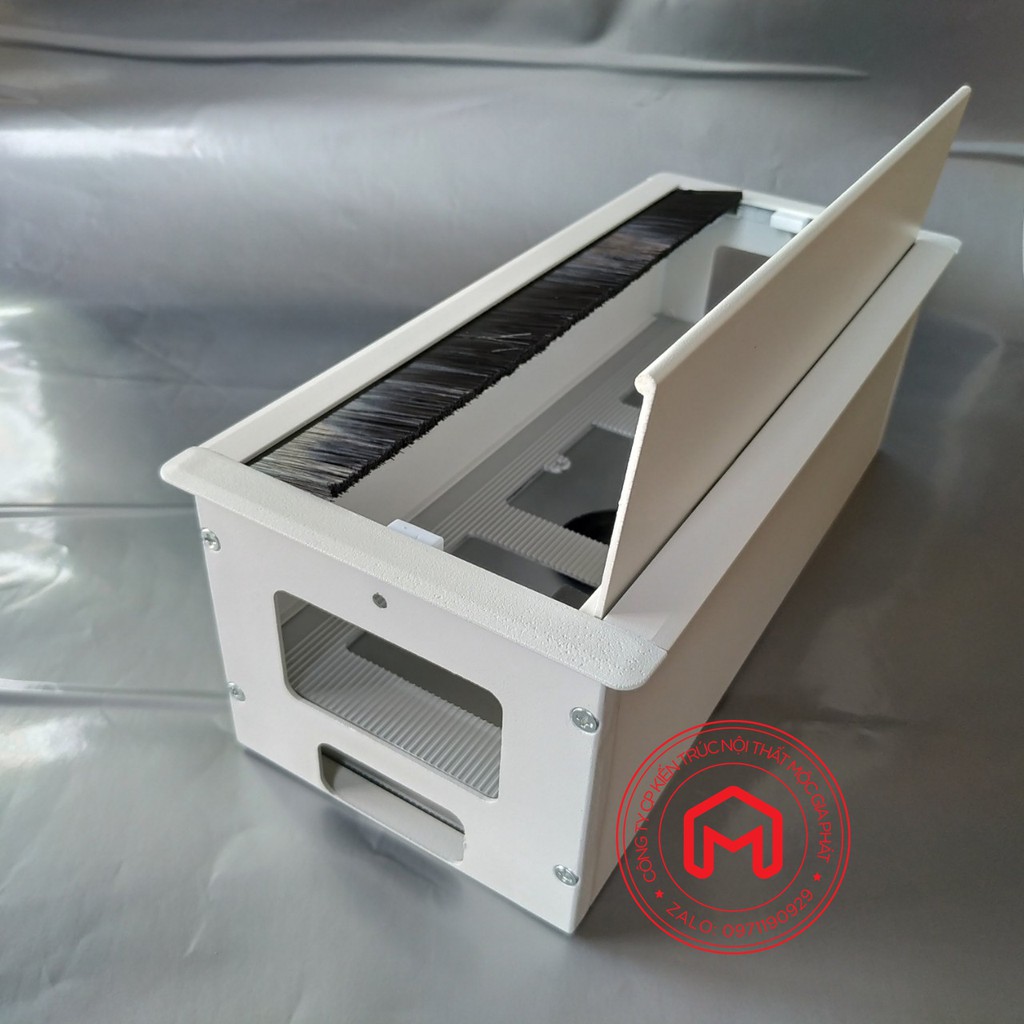 Hộp điện nhôm âm bàn nắp lật giảm chấn lắp cho bàn họp hoặc bàn làm việc