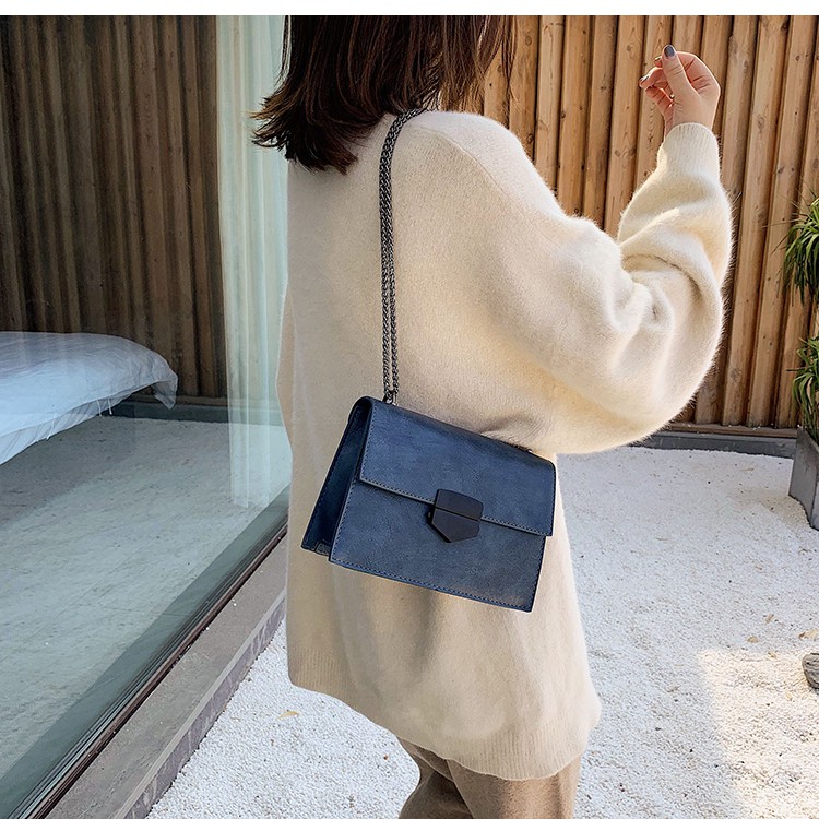 Túi đeo chéo Túi xách phiên bản mới Hàn Quốc nắp gập khóa vuông nhỏ