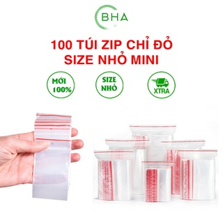 100 cái Túi zip BHA chỉ đỏ size nhỏ mini