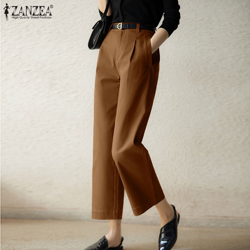 Quần ZANZEA dài tới mắt cá chân màu trơn có túi bên hông thời trang cho nữ