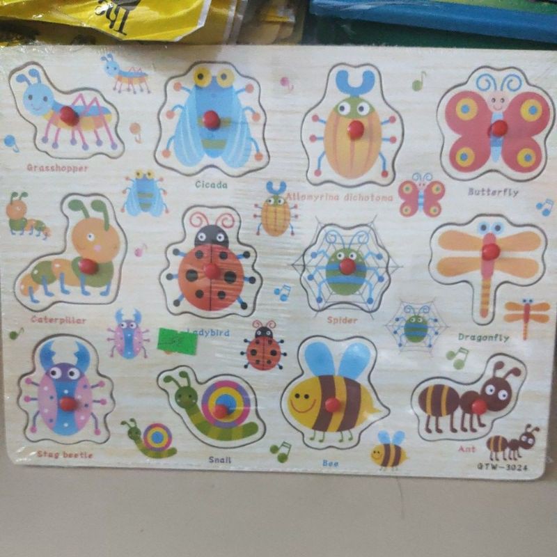 Bảng núm gỗ hình côn trùng