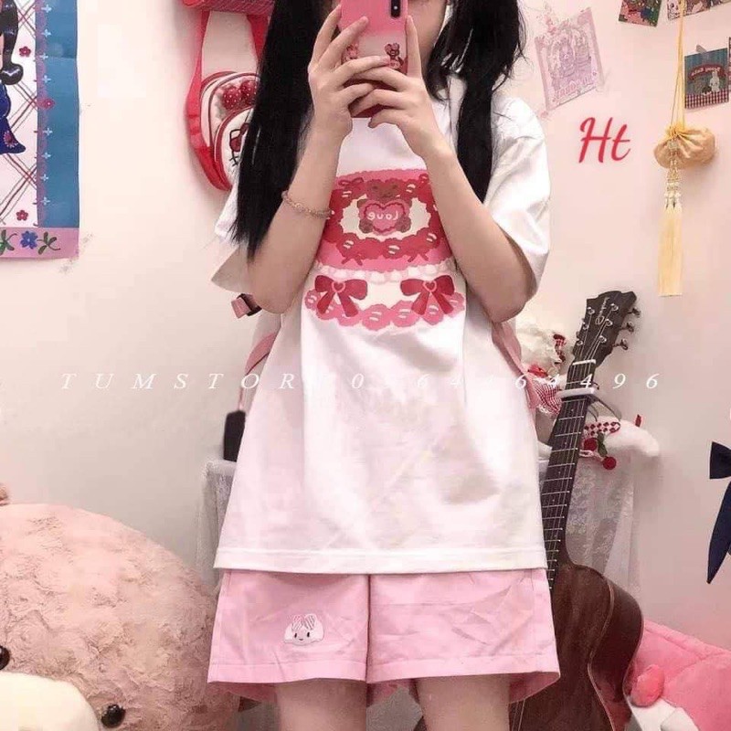 Bộ tim nơ +quần thỏ hồng HT12