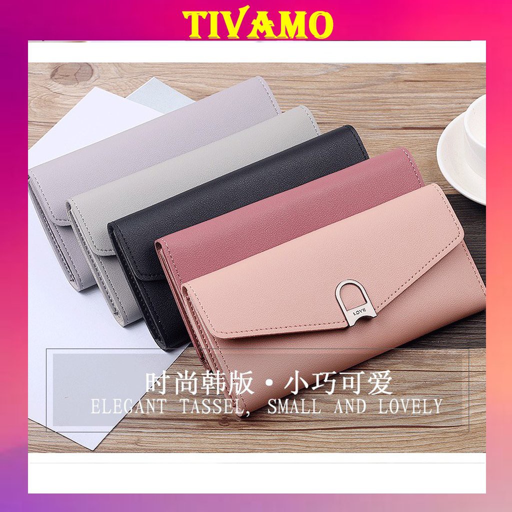 Bóp ví tiền nữ cầm tay mini đẹp khóa love phong cách Hàn Quốc V34