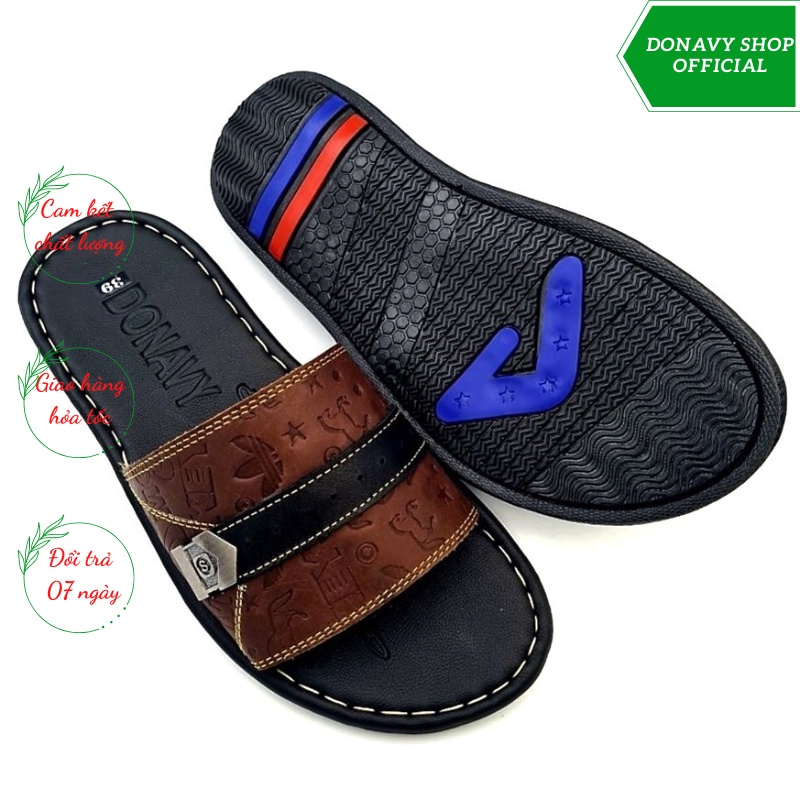 Dép Nam Quai Ngang Da Bò Thiết Kế Đính Khuy Giữa D.3cn.
