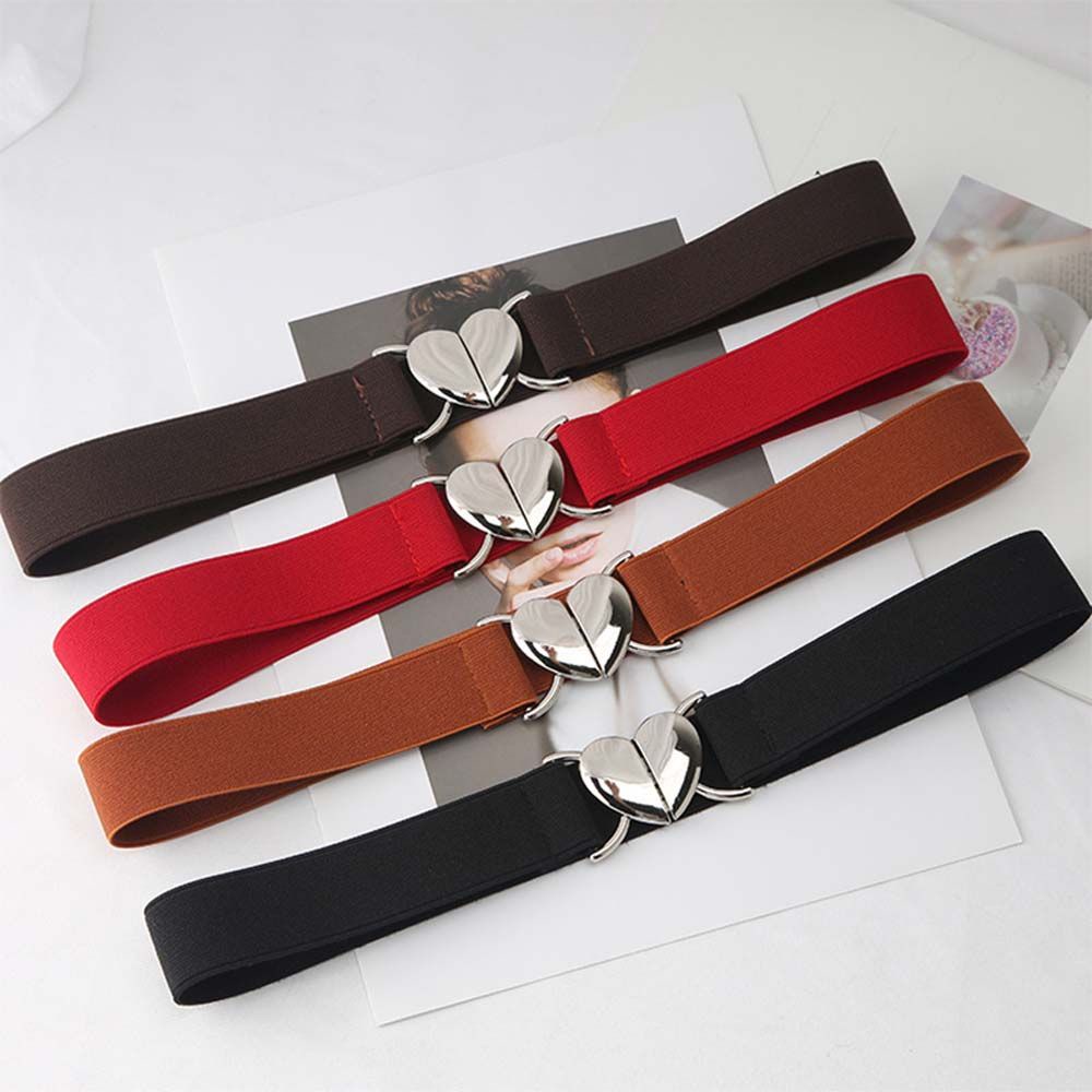 Thắt lưng co giãn khóa kim loại hình trái tim nhiều màu sắc tinh tế thanh lịch chất lượng cao cho nữ