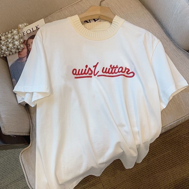 Áo Thun Tay Ngắn Thêu Chữ Mới Cho Nữ