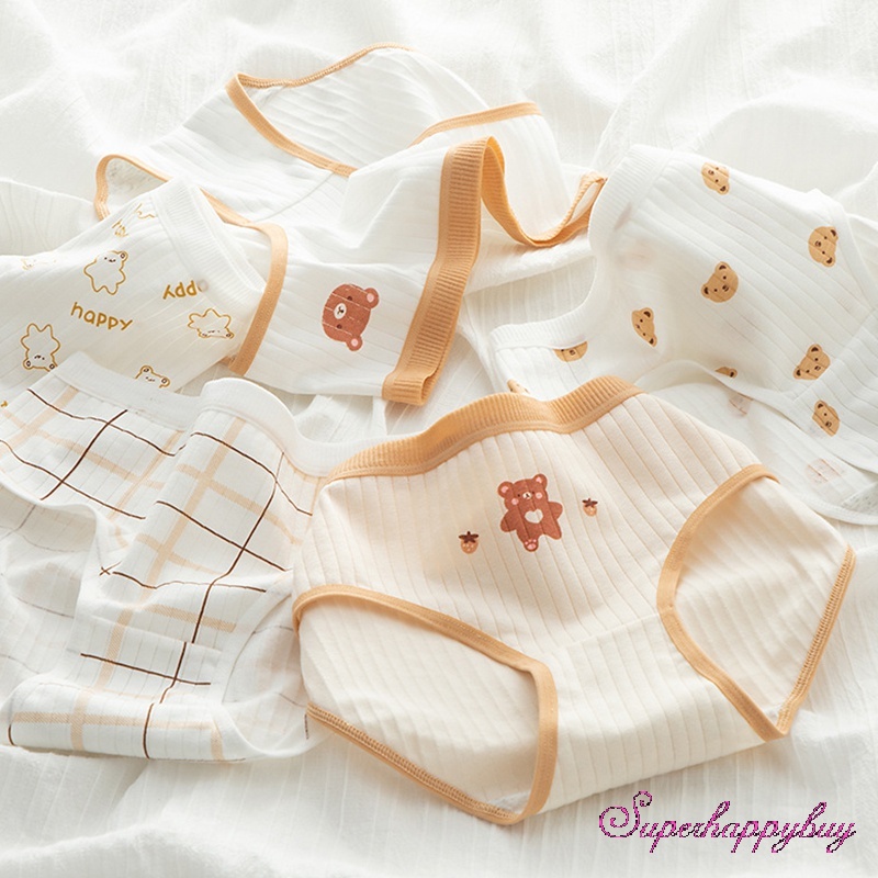 Quần Lót Cotton Mềm Mại In Họa Tiết Gấu Hoạt Hình Thoải Mái Cho Nữ