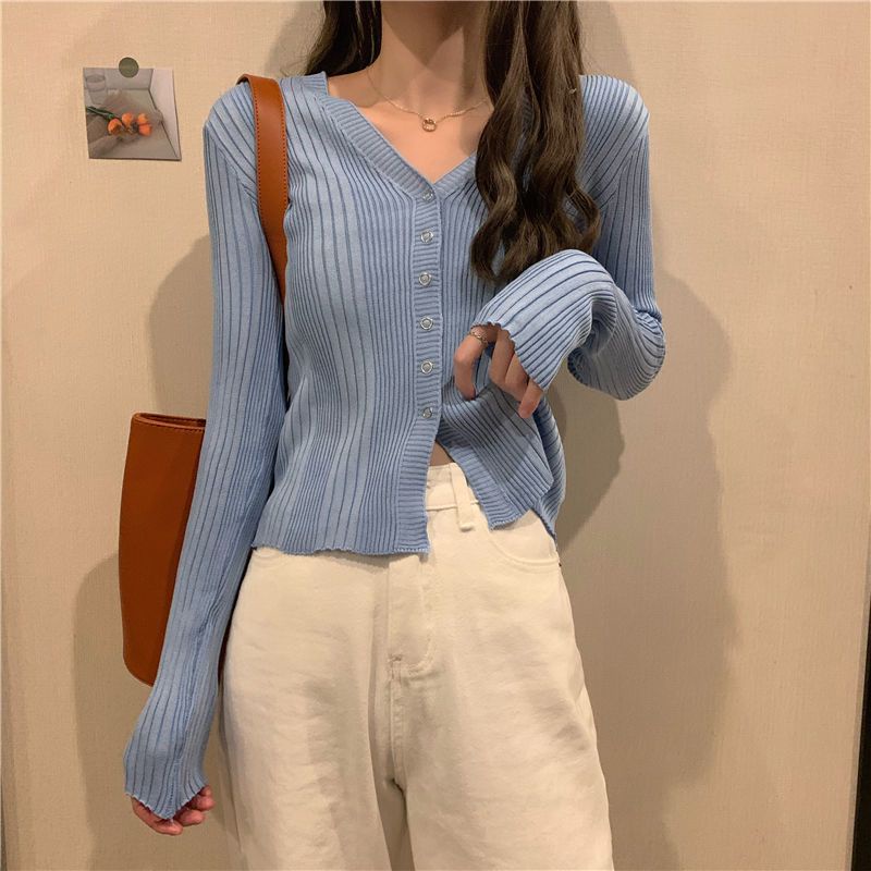 Áo Thun Len Nữ Tay Dài Áo khoác Cardigan Hàn Quốc