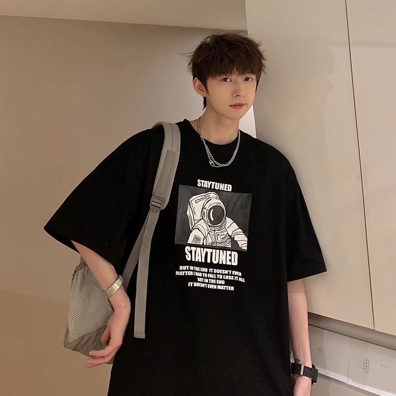 Áo Thun Nam Dáng Rộng In Hình Phi Hành Gia Thời Trang Hàn Quốc Size M-8XL