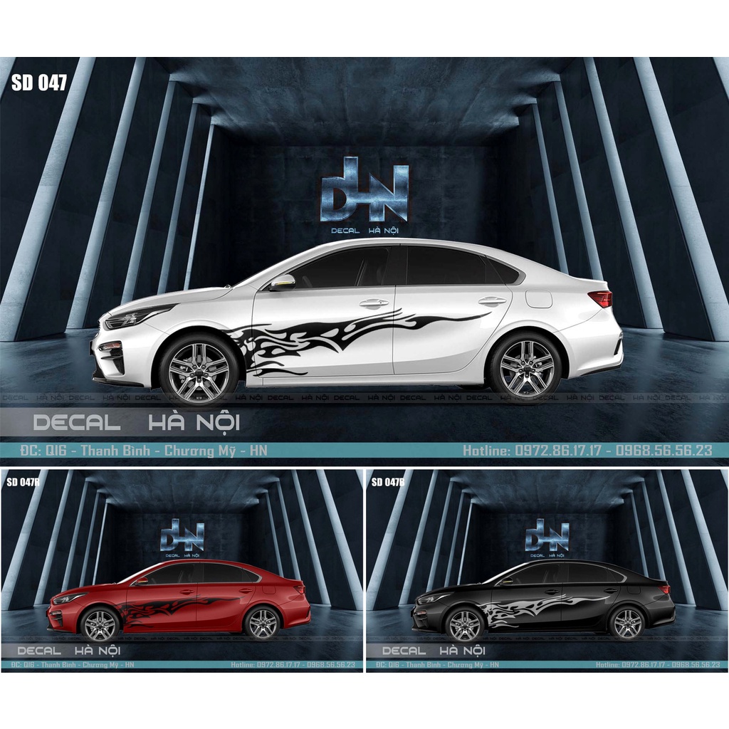 Decal dán sườn trang trí xe hơi - tem dán sườn oto dòng sedan ( mẫu 47 )