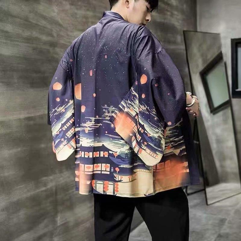 Áo khoác kimono mỏng dáng rộng in họa tiết Ukiyo-e thời trang hè cho nam