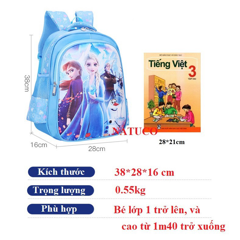 HÀNG NHẬP KHẨU -  Ba lô Elsa in hình 3D siêu nhẹ, chống thấm nước cho học sinh cấp 1 kích thước 38*28*16cm - Hàng Nhập K