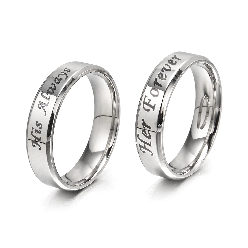 Nhẫn đôi thép Titan khắc chữ HIS Always / Her Forever