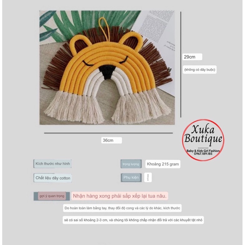 Phụ Kiện Treo Tường Cầu Vồng Macrame Tua Rua Phòng Trẻ Em Sz 36x29cm, Decor Phòng Dệt Tay Thủ Công Đẹp Chắc Chắn