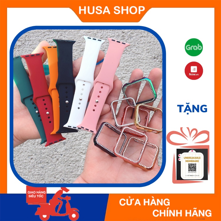 Combo Dây Silicon Và Ốp Đính Đá Lấp Lánh Cho Apple Watch 1/2/3/4/5/6/se size 38mm 40mm 42mm 44mm