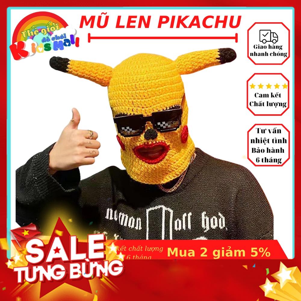 Mũ len hình Pikachu đội đầu hài hước, Mặt nạ dễ thương, Mũ Len đội đầu độc lạ MSP61320