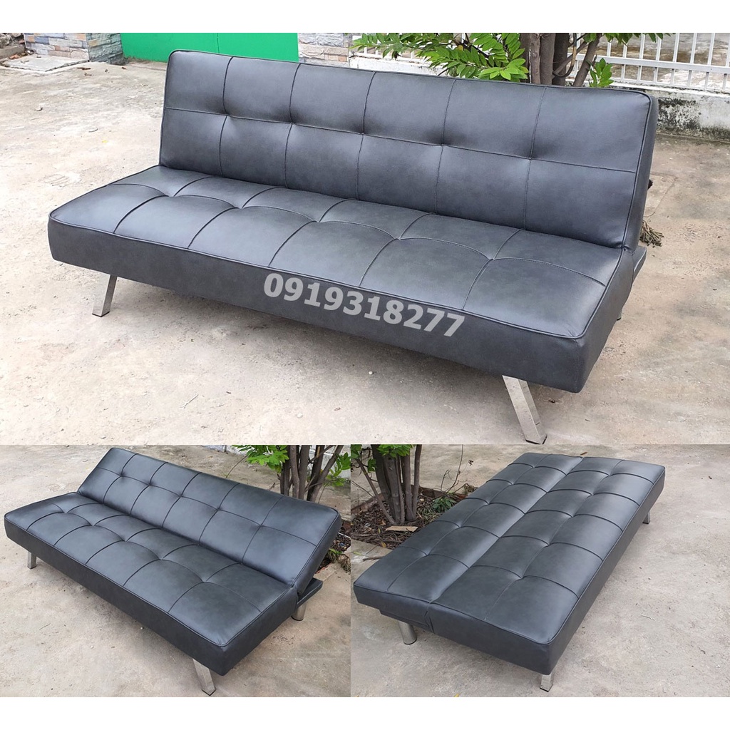Sofa Bed Đa Năng Da Công Nghiệp Màu Xám Đen - Ghế salon Giường Gấp Gọn Thông Minh Cho Nhà Nhỏ