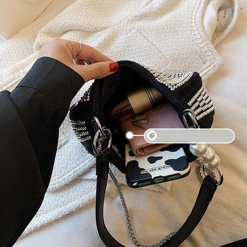 Túi đeo vai IELGY đính kim cương sáng phối chuỗi hợp xu hướng phóng khoáng thiết kế kiểu Pháp cho nữ