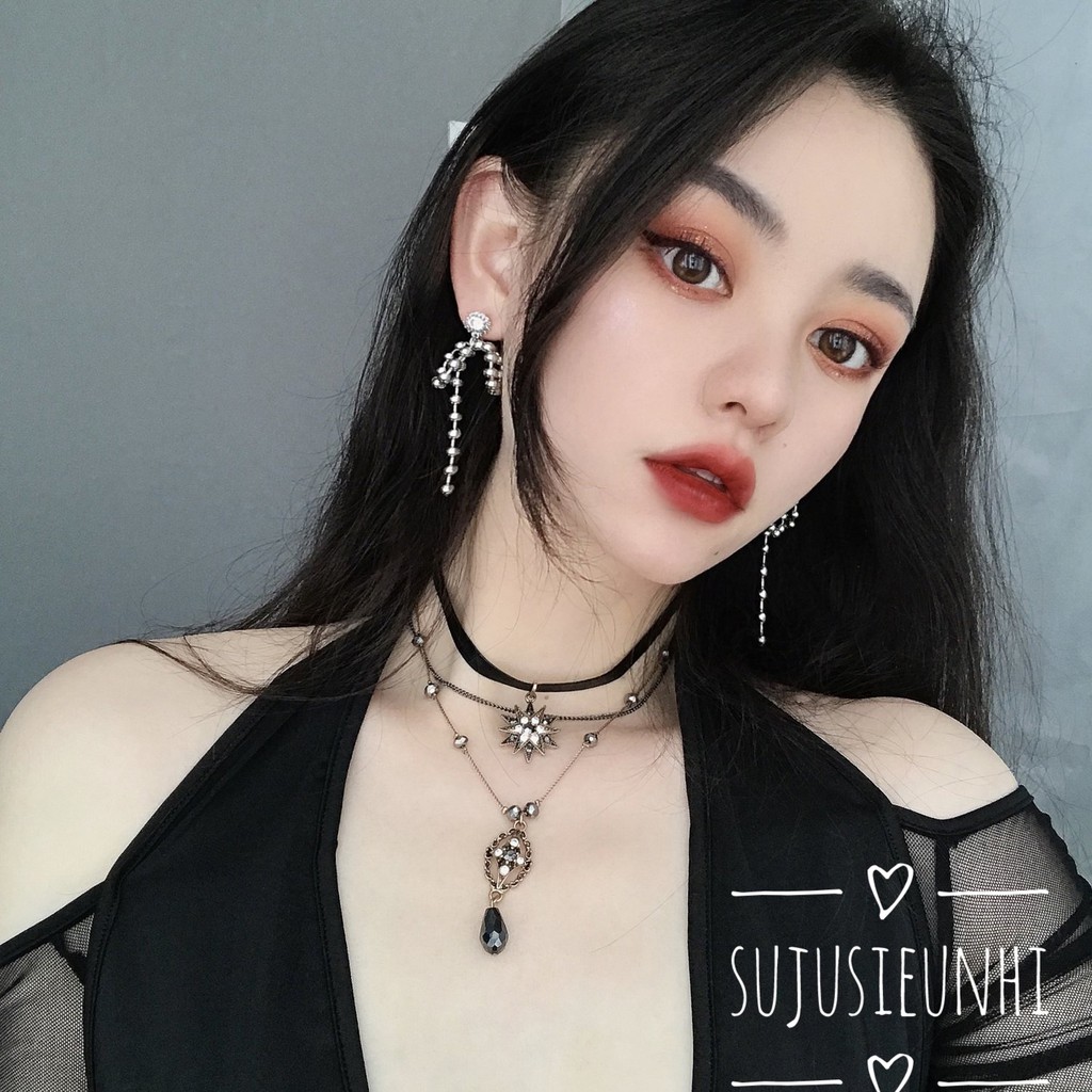 Vòng cổ choker 3 dây liền họa tiết ngôi sao màu đen sáng tạo