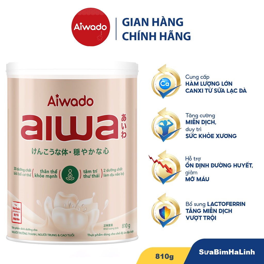 Sữa Bột Aiwado Aiwa - Thân Khoẻ Tâm An hop 810g [Date 2024]