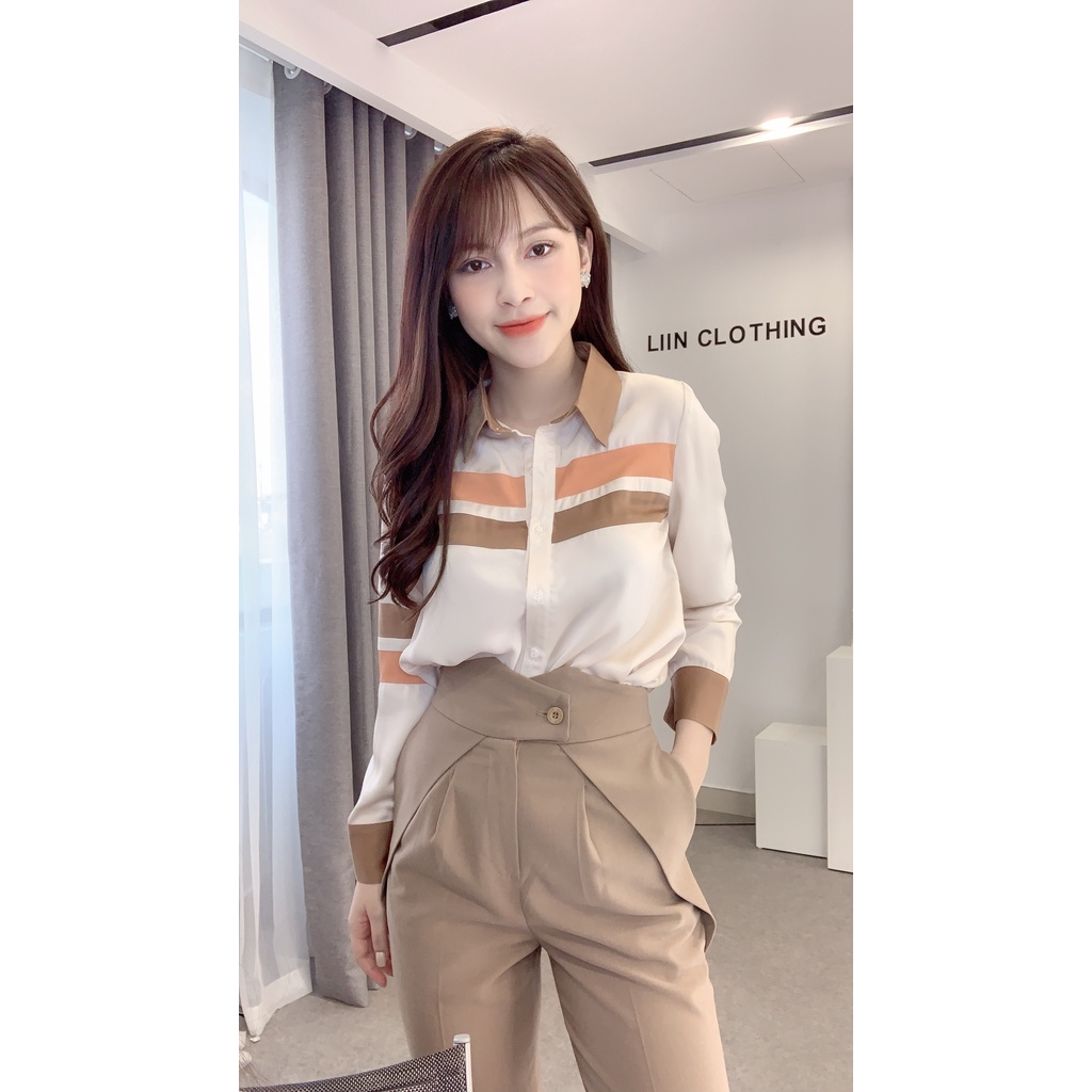 Quần baggy nữ màu nâu cách điệu thiết kế cạp lệch, cúc chéo form công sở mặc tôn dáng Liin Clothing Q3453