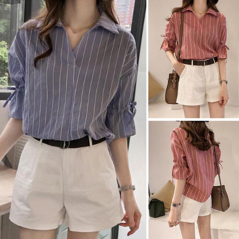[Baywellfashion]Áo sơ mi kẻ sọc tay lỡ phong cách thời trang cho nữ | BigBuy360 - bigbuy360.vn