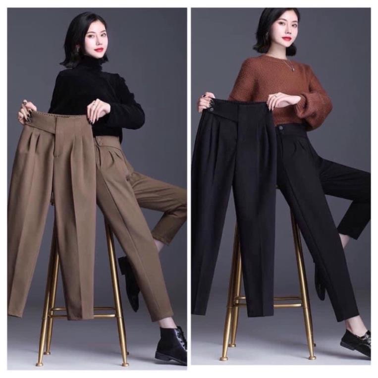 (SIÊU HOT) Quần baggy nữ 2 khuy lệch cạp cao lưng chun- Quần tây âu công sở 2 khuy lệch chất đẹp-Mã 236