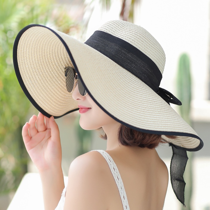 Mũ cói thời trang KOMI nón cói nữ vành rộng có nơ chống nắng du lịch biển mùa hè