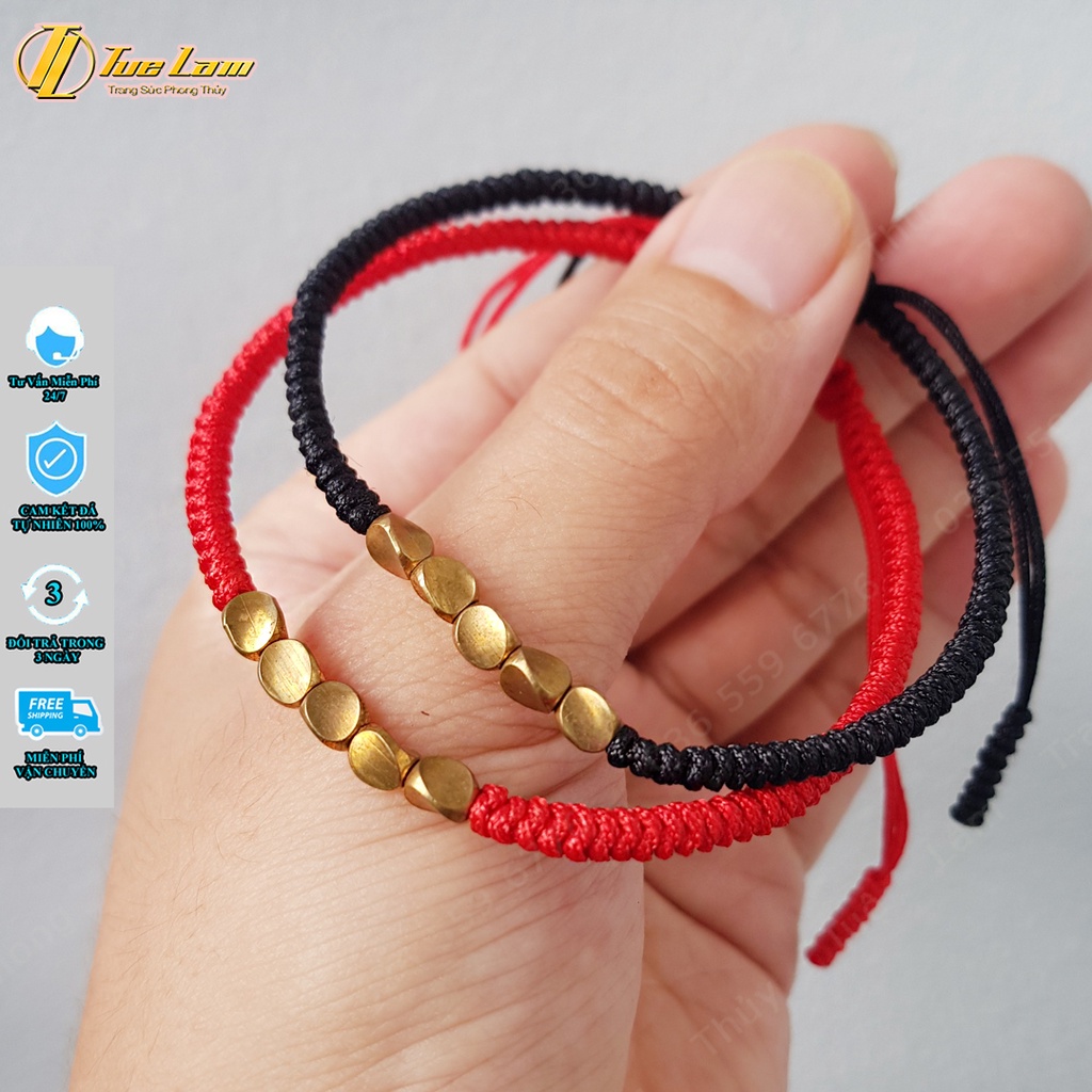 Vòng Tay Chỉ Đỏ May Mắn Mix Bi Màu Vàng Hợp Mệnh Bện Handmade - Tuê Lâm