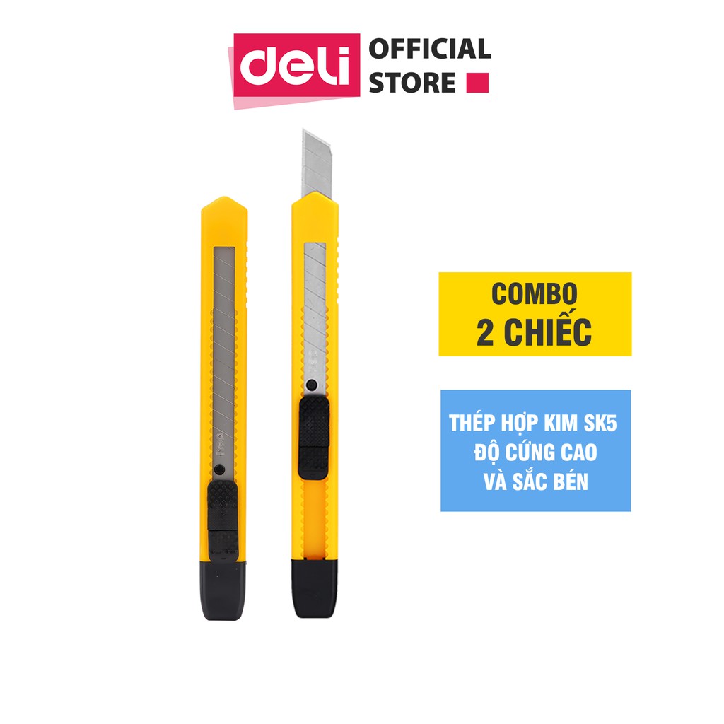 Dao rọc giấy nhỏ Deli - Vàng - Combo 2 chiếc - E2051