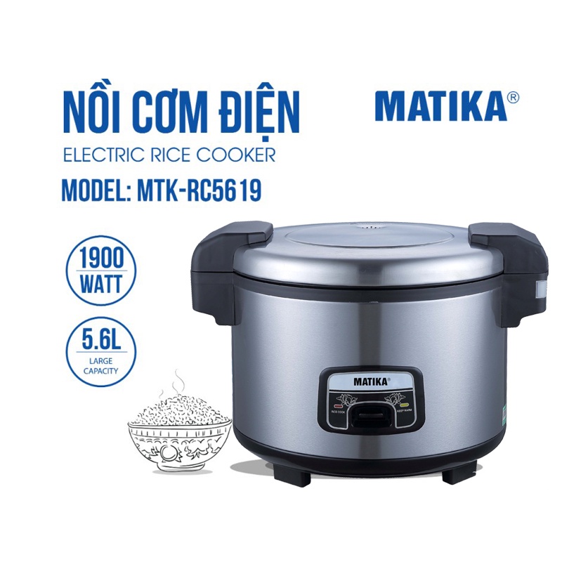 Nồi cơm điện công nghiệp MATIKA-RC5619 (5.6L)-1900w vung liền,lòng chống dính-nấu nhanh,cơm dẻo ngon,chính hãng,giá rẻ