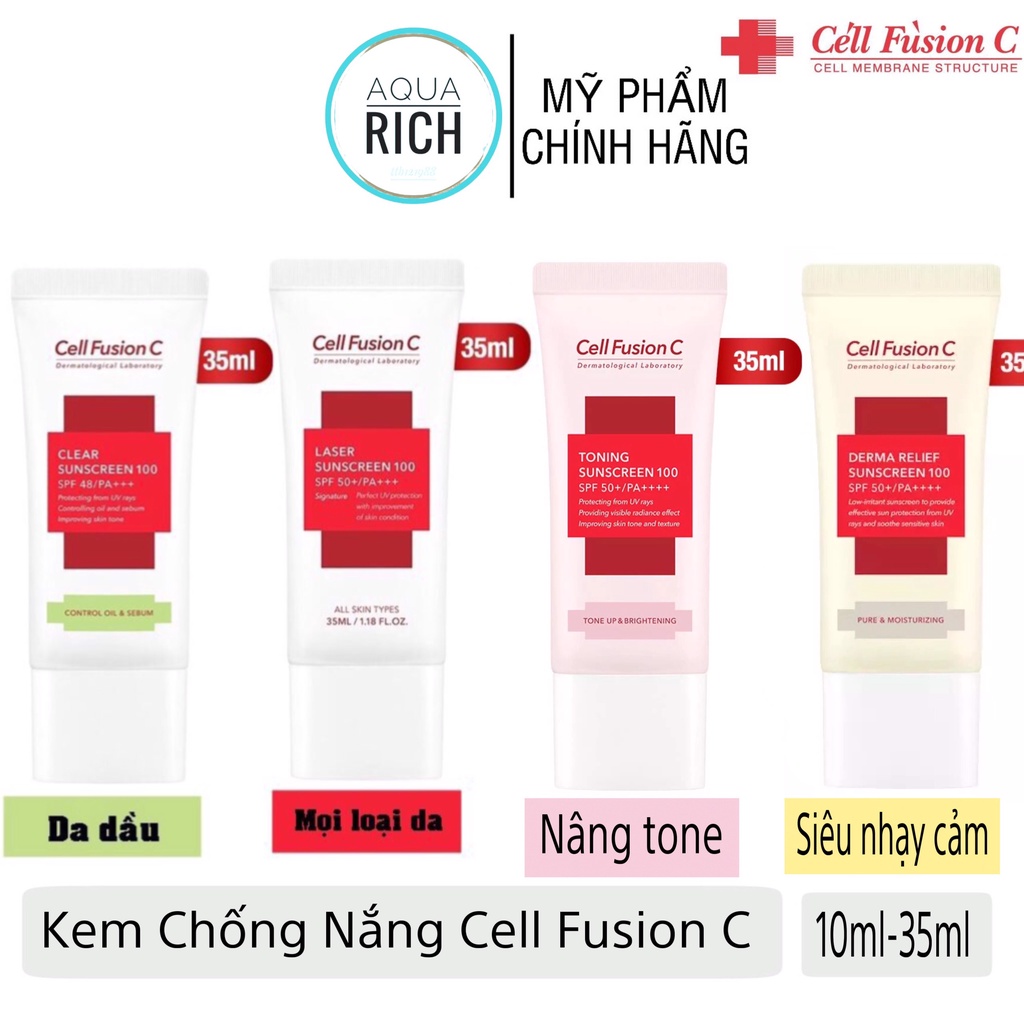 Kem Chống Nắng Cell Fusion C 50ml (Đỏ - Xanh Lá - Hồng)