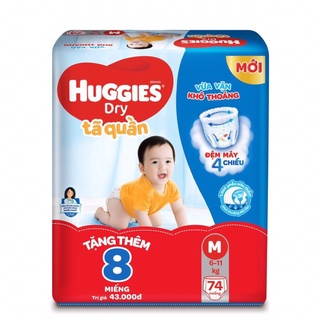 Tã quần Huggies Dry M74/L68/XL62/XXL56/L48/XL42 (Đệm mây)