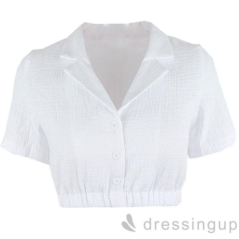 DRESSINGUP-Áo ngắn tay màu sắc đơn giản thiết kế thời trang