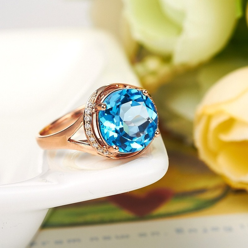 (Hàng Có Sẵn) Nhẫn Mạ Vàng Hồng 18k Đính Đá Topaz Xanh