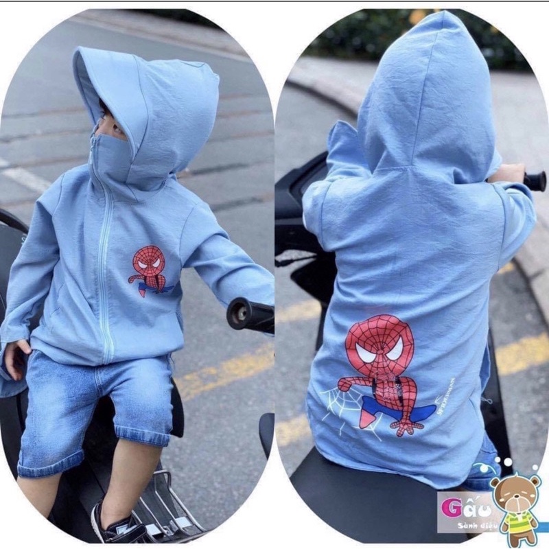 Áo chống nắng cho bé nam in hình siêu nhân ,làm bằng chất liệu kim cương vải thoáng mát ,chống nắng tránh tia UV