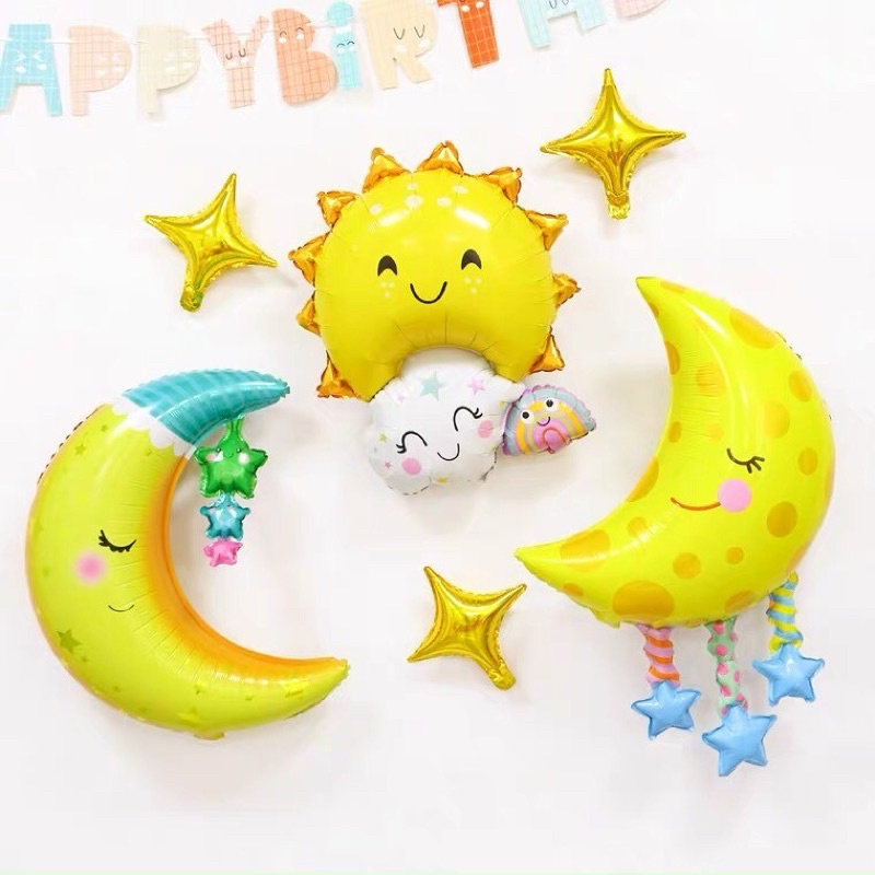Bóng hình gấu ,bóng trăng ,bóng cầu vồng mây , bóng mặt cười, bóng mặt trời trang trí sinh nhật , phụ kiện sinh nhật
