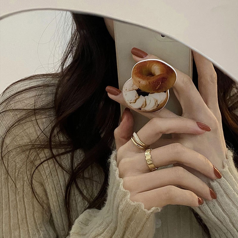 Nhẫn Thiết Kế Hai Lớp Hình Sâu Bướm Màu Trắng Phong Cách Hàn Quốc Độc Đáo Thời Trang