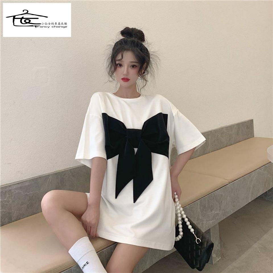 Áo Thun Tay Ngắn Phối Nơ Phong Cách Hàn Quốc Dành Cho Nữ