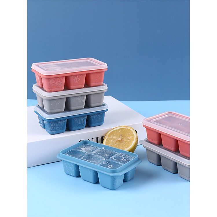 Khay Làm Đá 6 Ngăn Bằng Silicone Dẻo Có Nắp