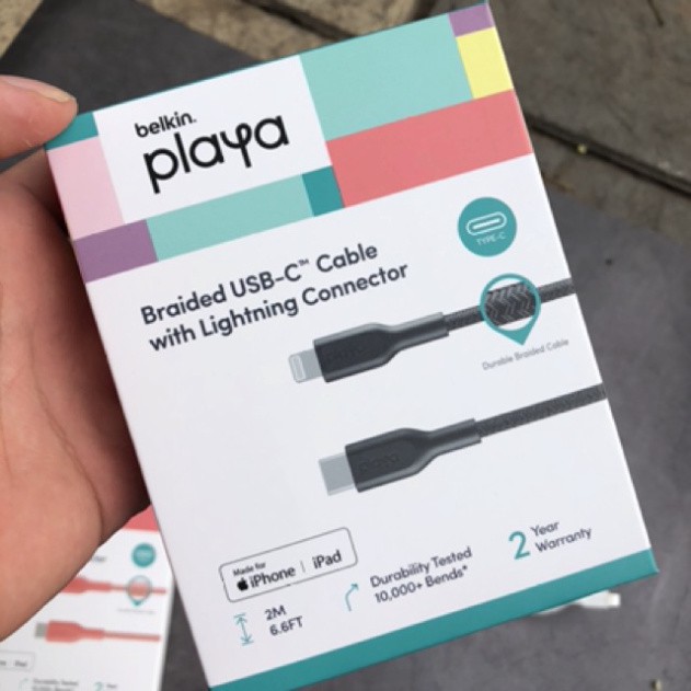 Cáp Dù Belkin Playa UsbC to Lightning Chính Hãng - Có MFI (Bảo Hành 12T)