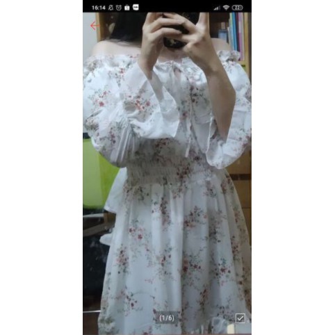 [CÓ SẴN] [ẢNH THẬT+VIDEO] Váy Trễ Vai Hoa Nhí 2 Lớp Dài Tay Ullzzang | BigBuy360 - bigbuy360.vn