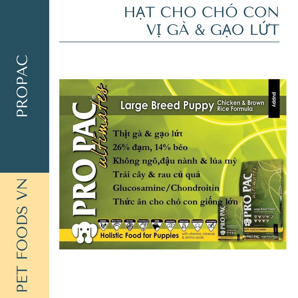 Hạt cho chó con giống lớn PROPAC Large Breed Puppy 2,5kg vị Gà &amp; Gạo Lứt