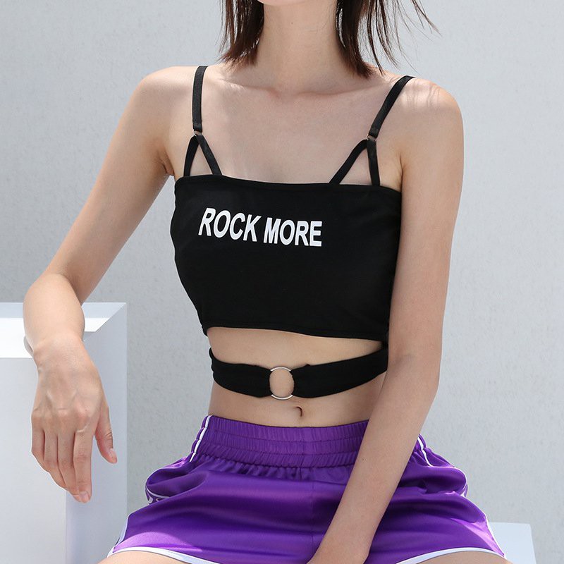 Áo Croptop sát nách hoạ tiết chữ thiết kế tôn dáng cho phái nữ