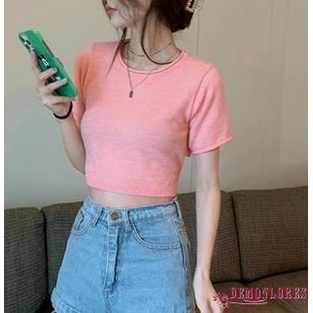 Áo thun tay ngắn cổ tròn hở lưng màu sắc đơn giản cho nữ