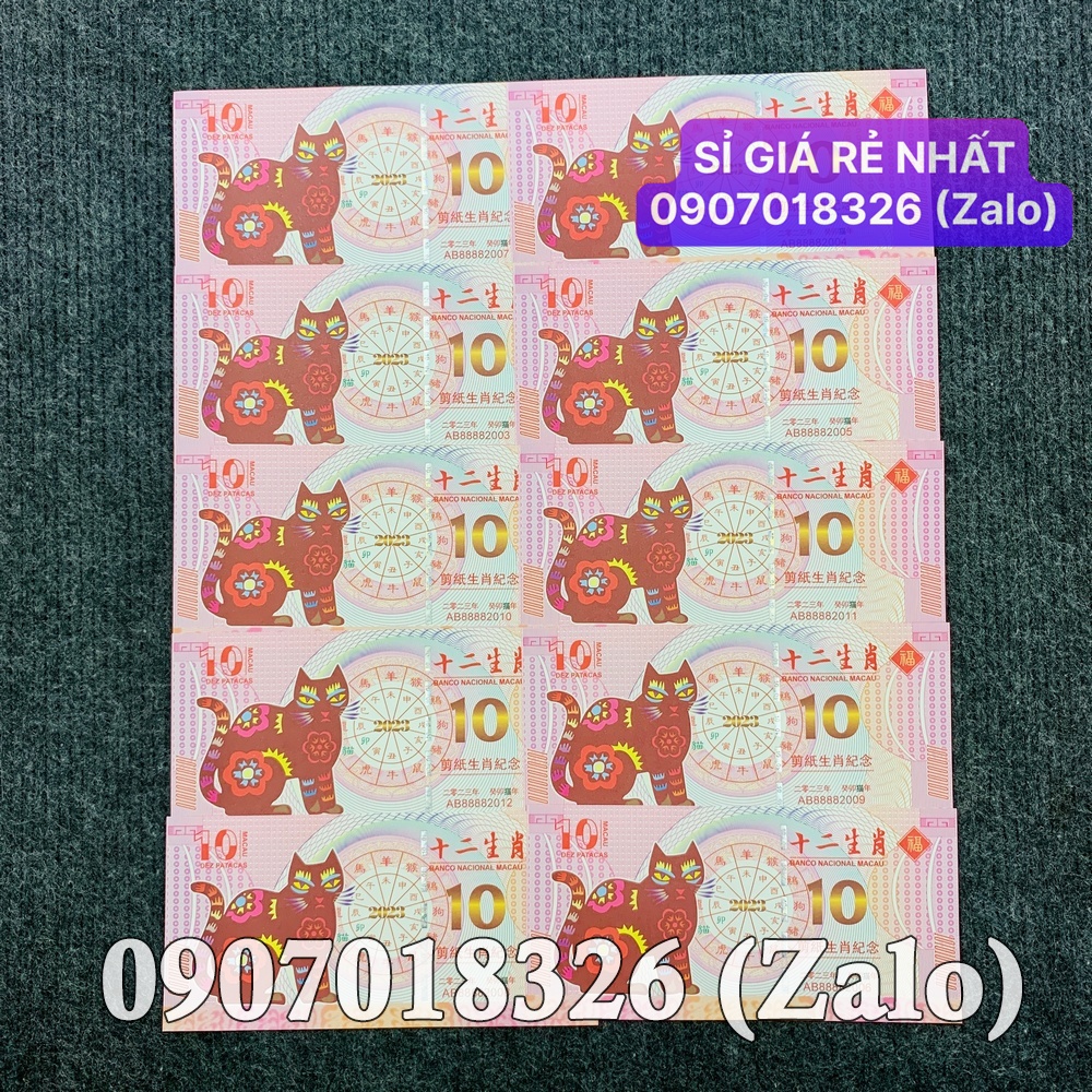 Xấp 100 Tờ tiền Lì xì độc 10 Macao hình con Mèo sang chảnh