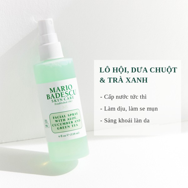 Toner xịt Mario Badescu Facial Spray Cucumber and Green Tea