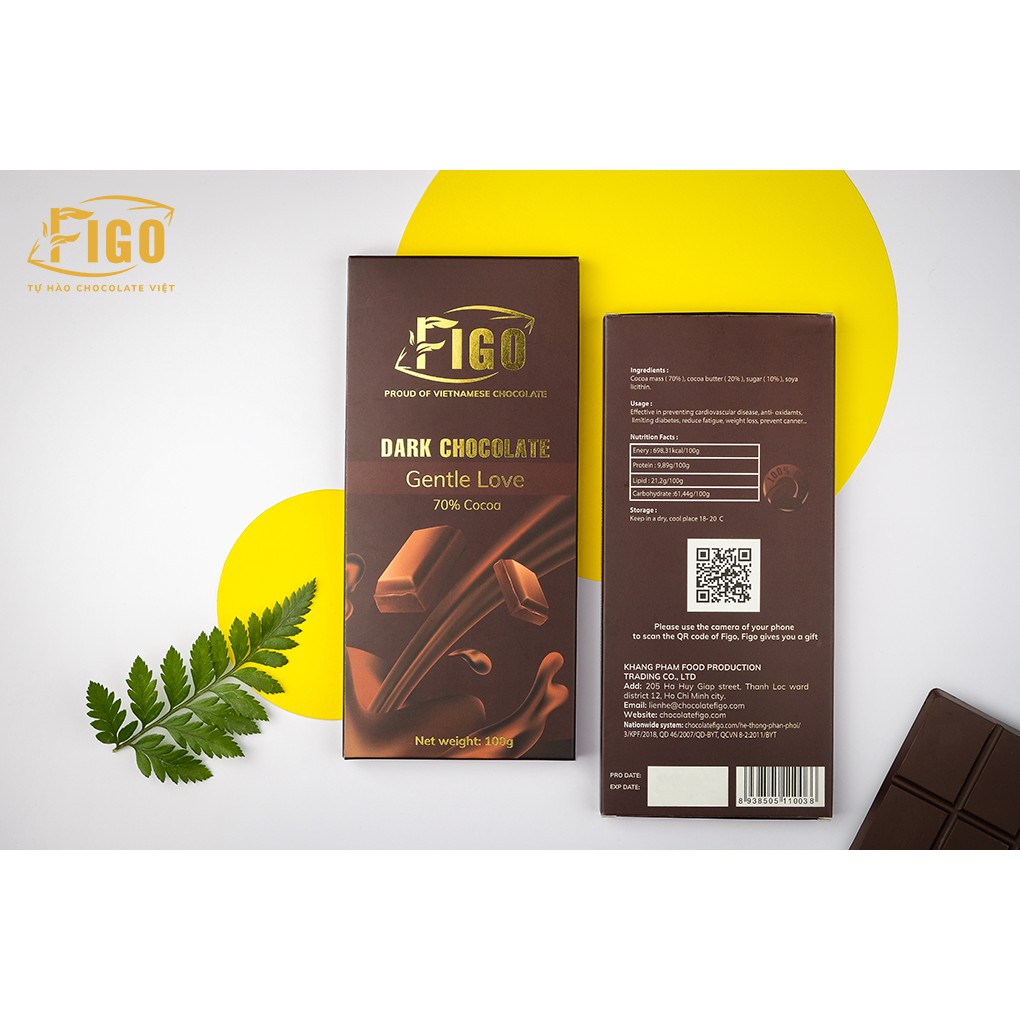 [Chính hãng] Dark Chocolate- Socola đen đắng 70% Cacao Figo thanh 100gr