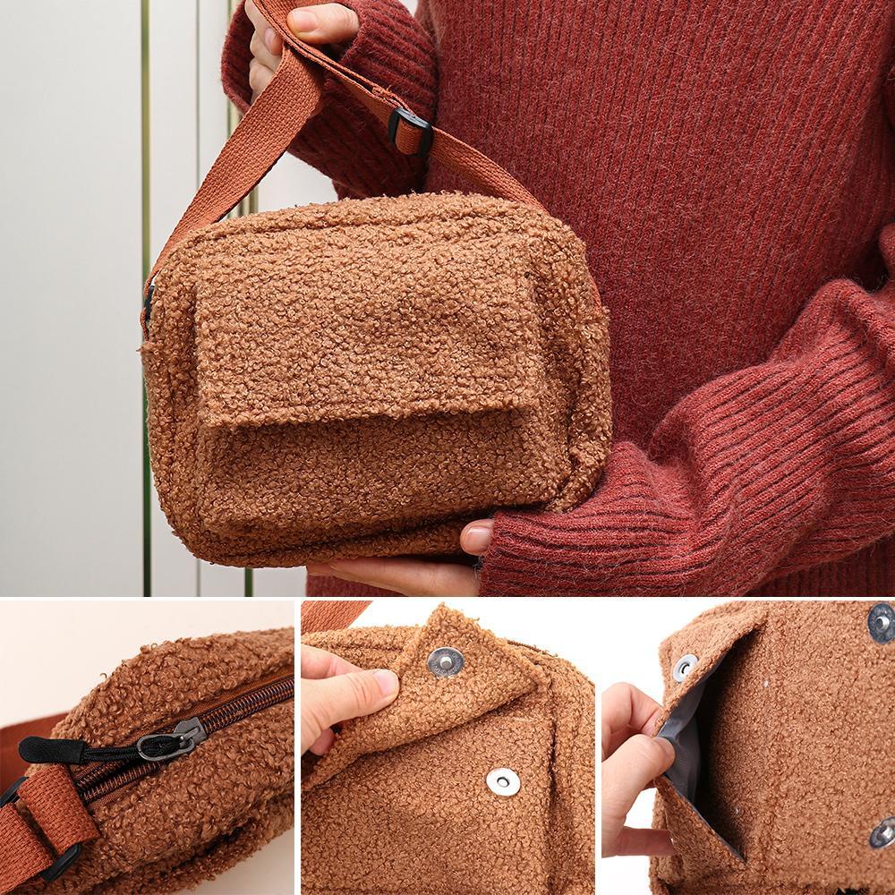 Túi Đeo Vai Bằng Len Lông Cừu Màu Sắc Đơn Giản Cho Nữ