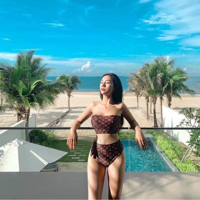 [HÀNG ĐẸP + FORM CHUẨN] Set bikini áo ống họa tiết LV
